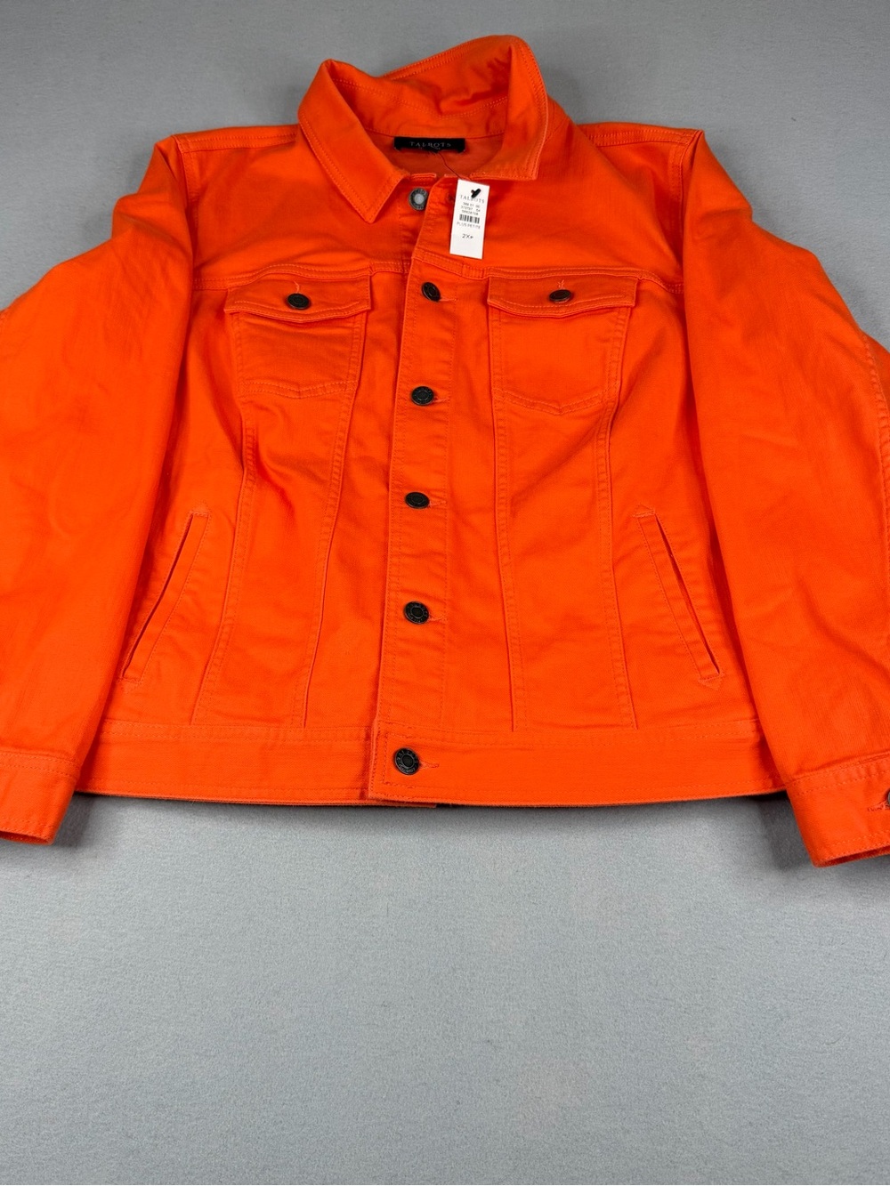 Talbots Neon Orange Denim Jacket Plus Petite 2XP Stretch Trucker NWT